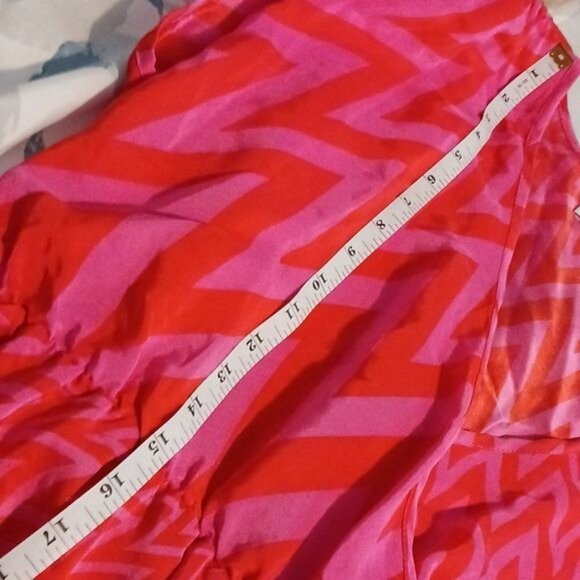 Amanda Uprichard Silk Pink‎ Red Zig Zag Pattern Mini Empire Waist Dress Size L - Picture 10 of 11